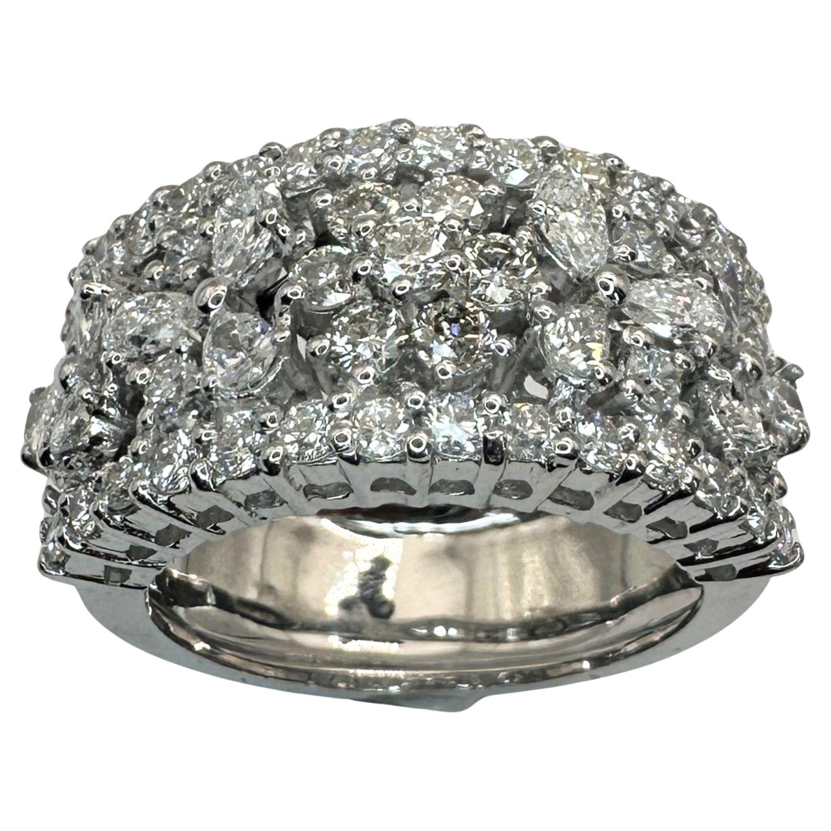 18k Diamond Wide Band Ring with Pear Shape Accents