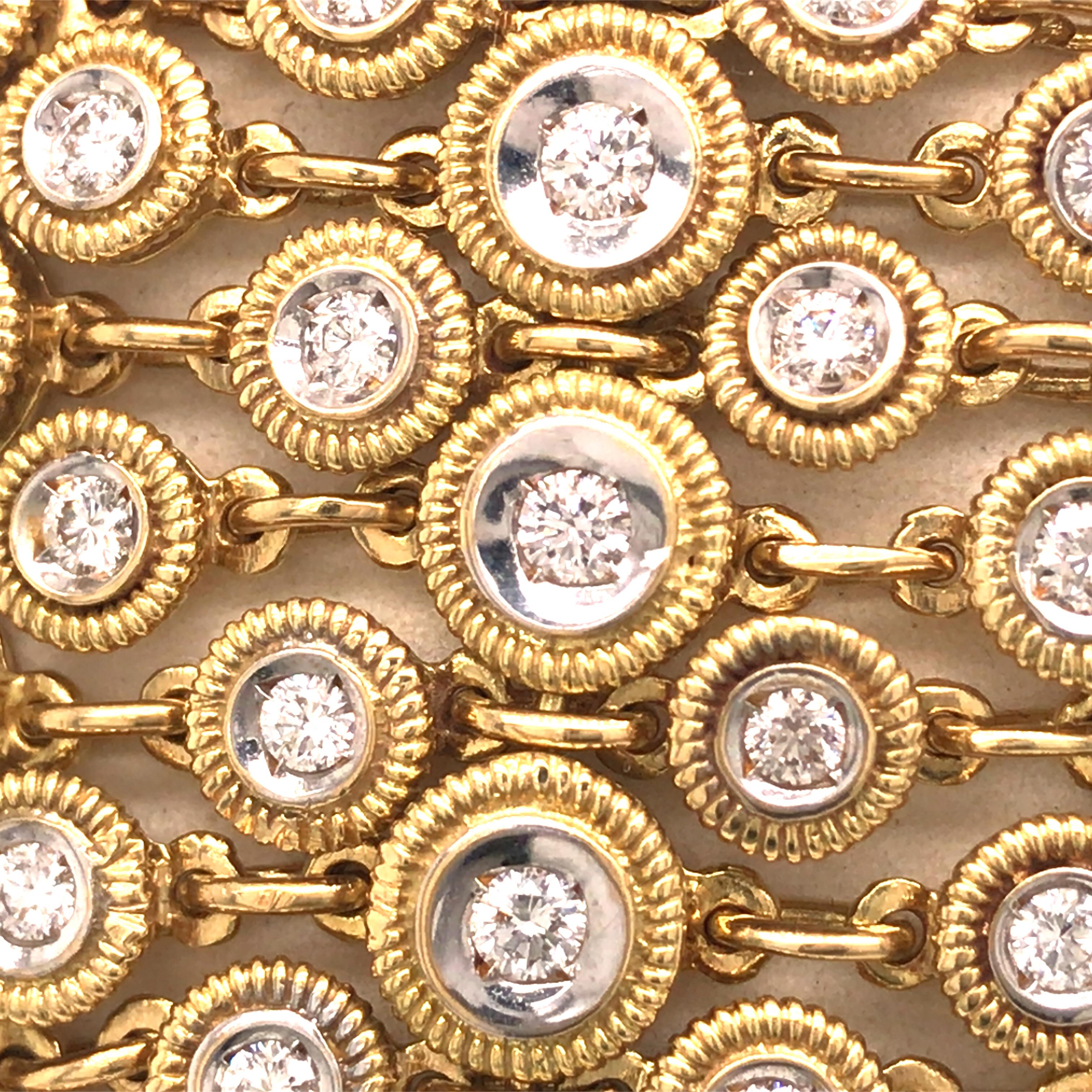 Women's 18K Diamond Wide Geometric Weave Bracelet Two-Tone Gold