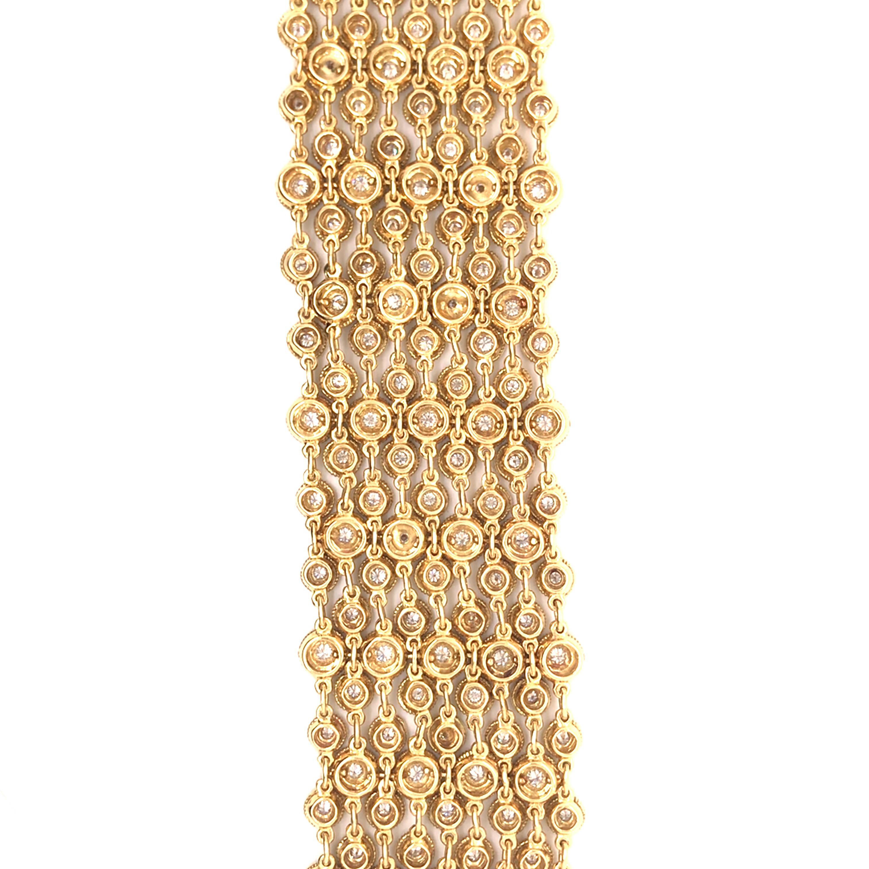 18K Diamond Wide Geometric Weave Bracelet Two-Tone Gold 1