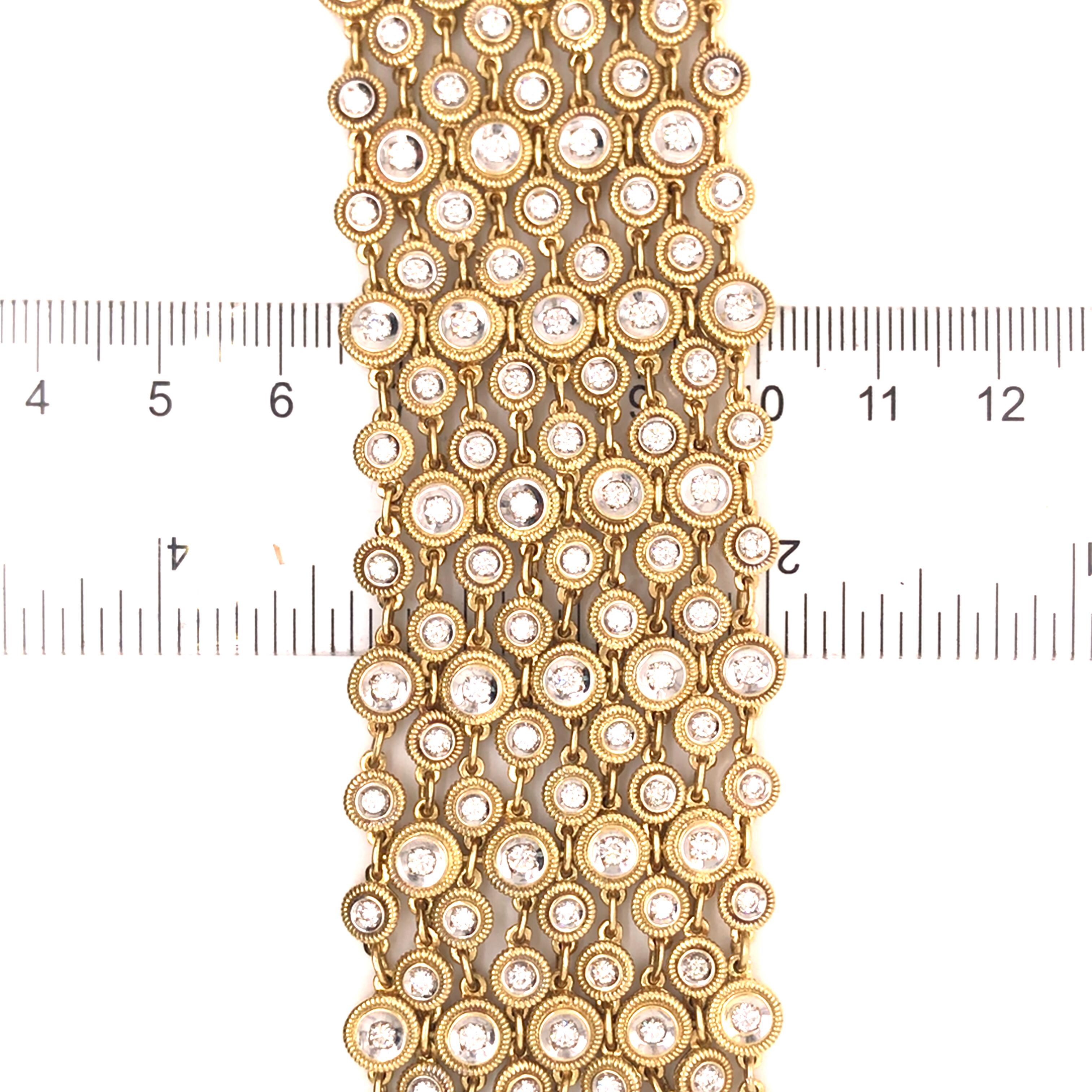 18K Diamond Wide Geometric Weave Bracelet Two-Tone Gold 2