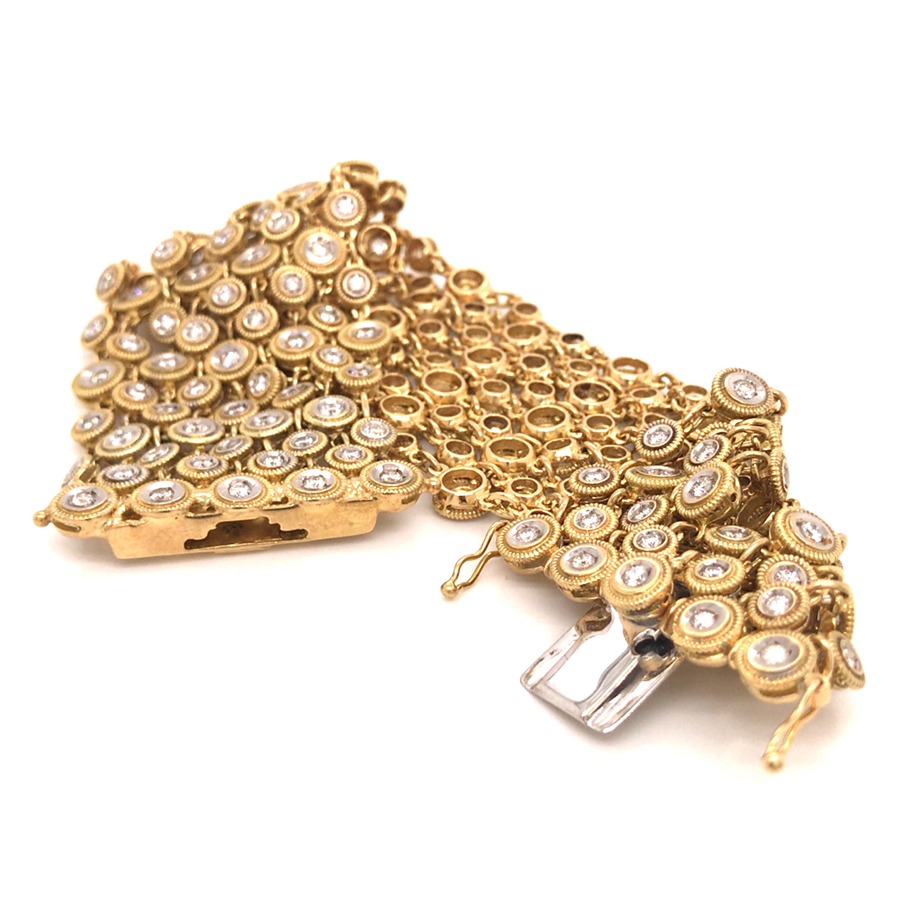 18K Diamond Wide Geometric Weave Bracelet Two-Tone Gold 3