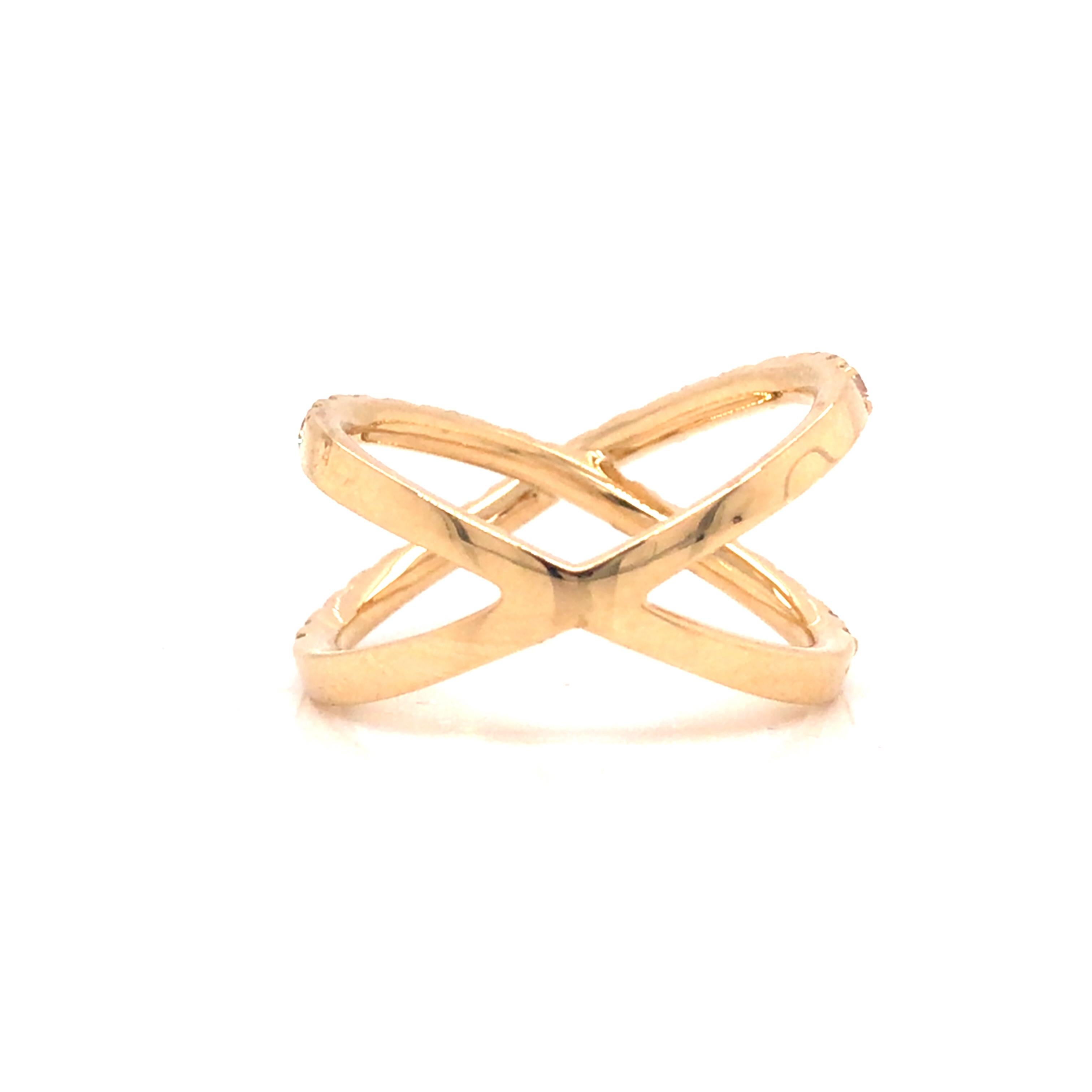 18 Karat Diamant 'X' Crossover-Ring Gelbgold im Zustand „Neu“ in Boca Raton, FL