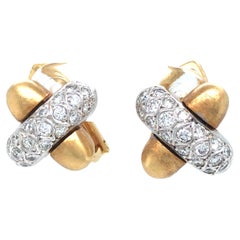 18K Diamond 'X' Earrings Two-Tone Gold