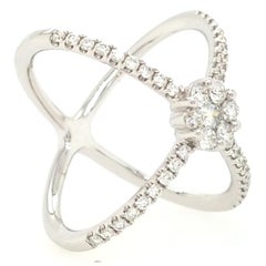 18 Karat Diamond 'X' Negative Space Ring with a Cluster Center White Gold