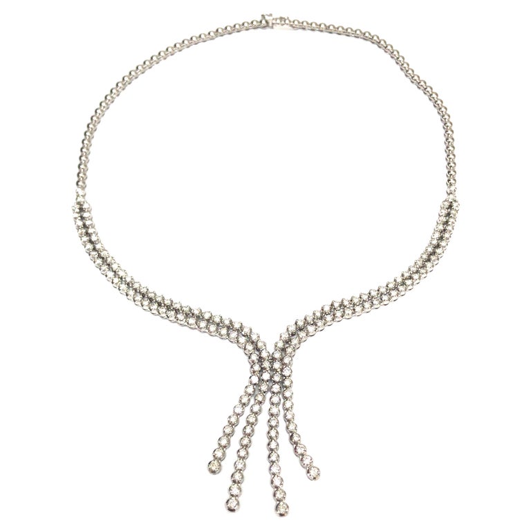 18K Diamond Y Necklace White Gold For Sale at 1stDibs