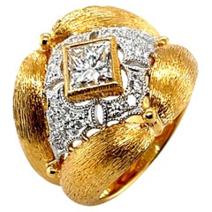 18k Diamond Yellow Florentine Style Gold Band Ring