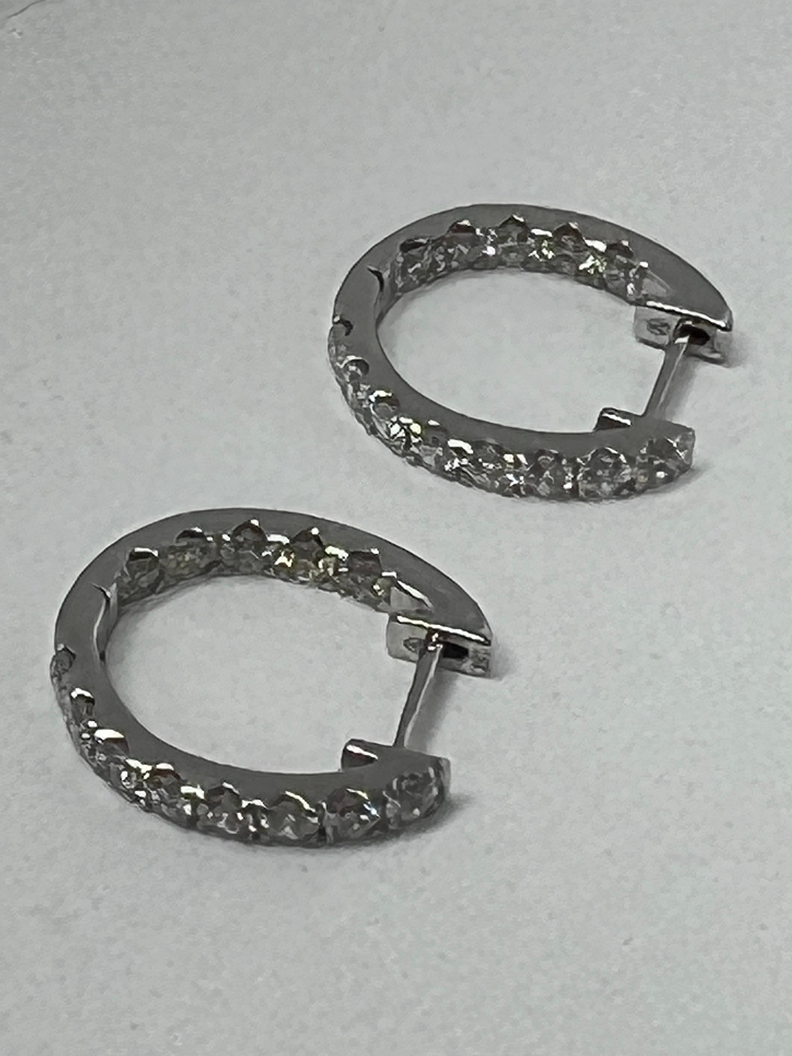 Round Cut 18K Diamonds Inside and Out Hoop Earrings For Sale