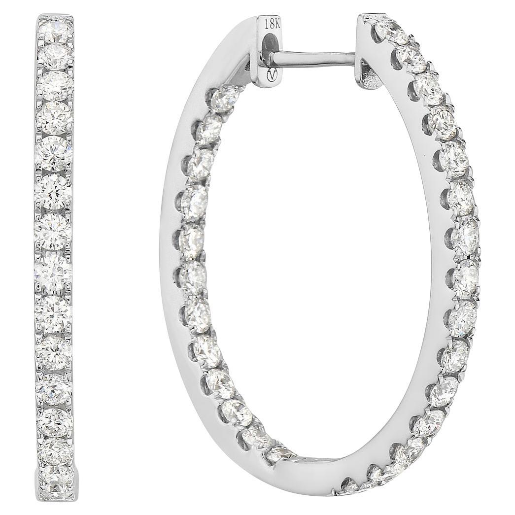 18K Diamonds Inside and Out Hoop Earrings For Sale