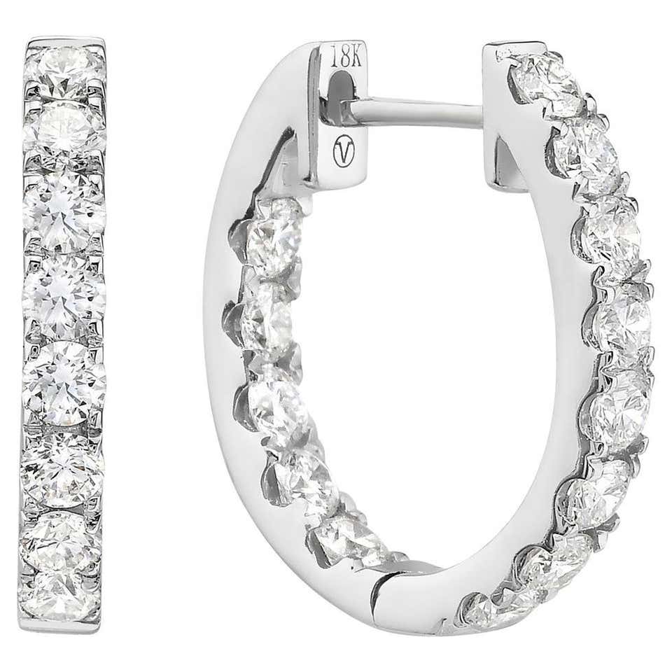 18 Karat Gold Inside Out Baguette Diamond Hoop Earrings For Sale at ...