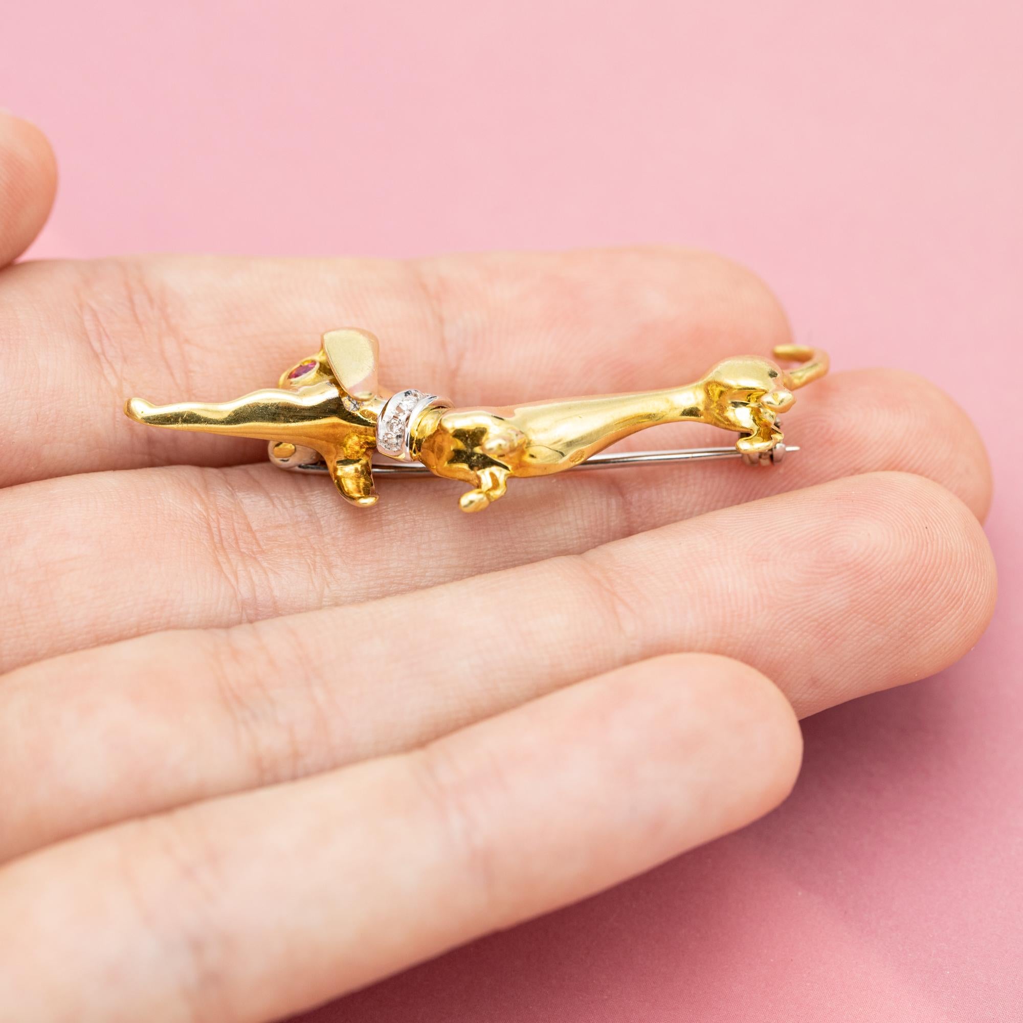 18k Hund Brosche - massivem Gelbgold Tier - Französisch Diamant Rubin Halsband Pin im Angebot 5