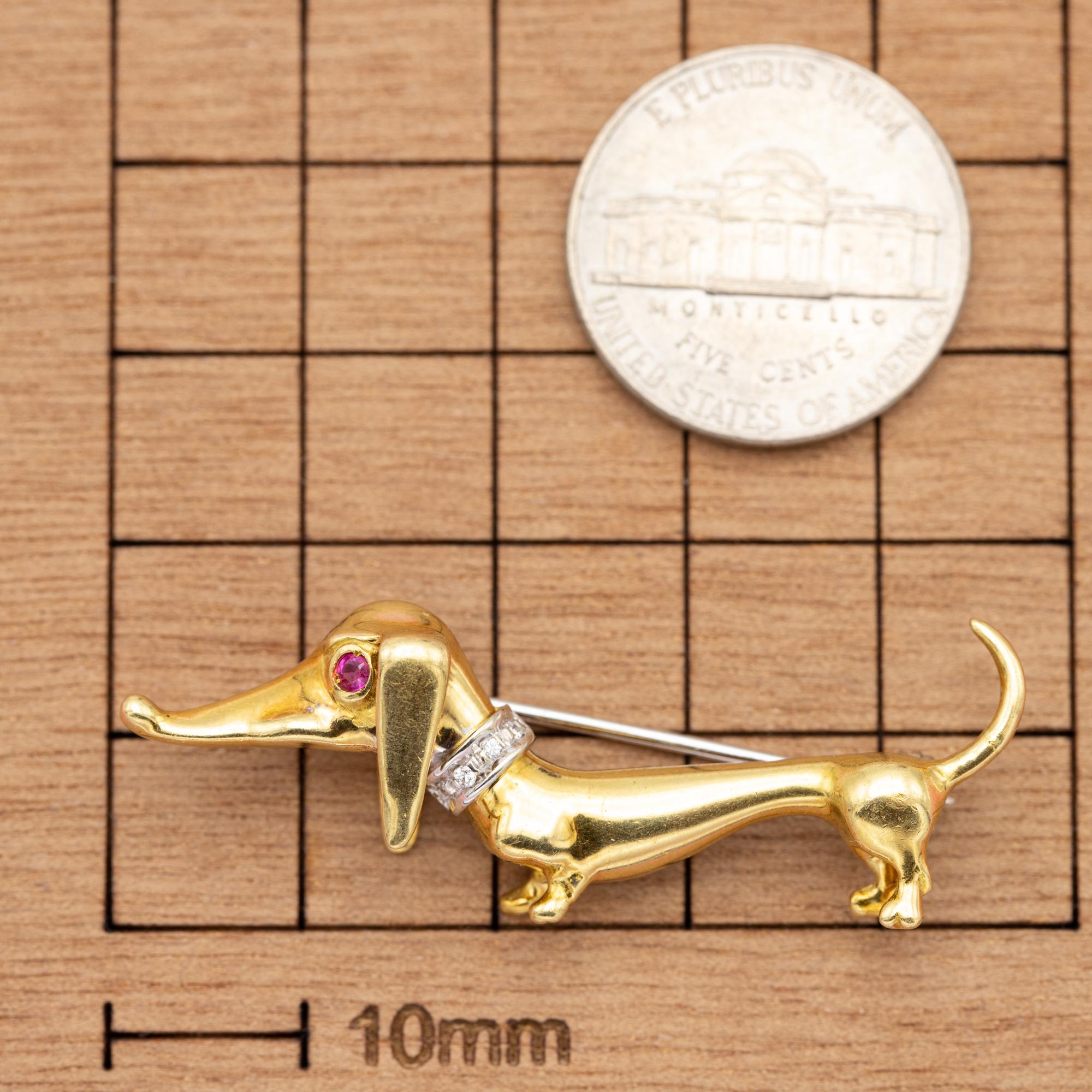18k Hund Brosche - massivem Gelbgold Tier - Französisch Diamant Rubin Halsband Pin im Angebot 8