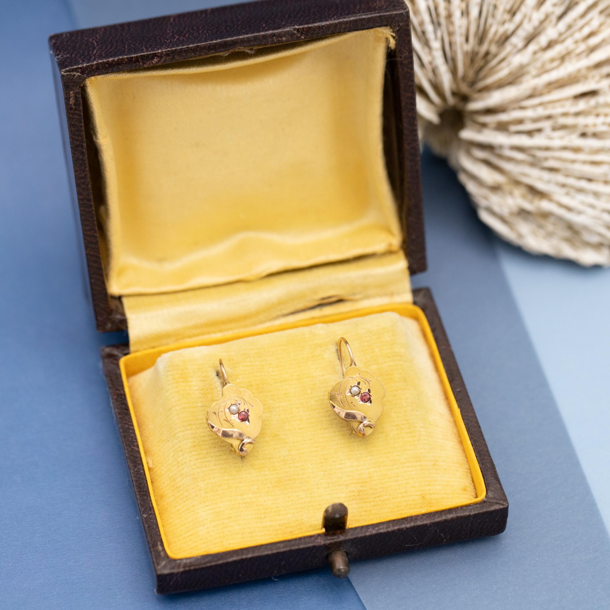 18K dormeuses - Antique earrings with seed pearls - Victorian sleepers 2