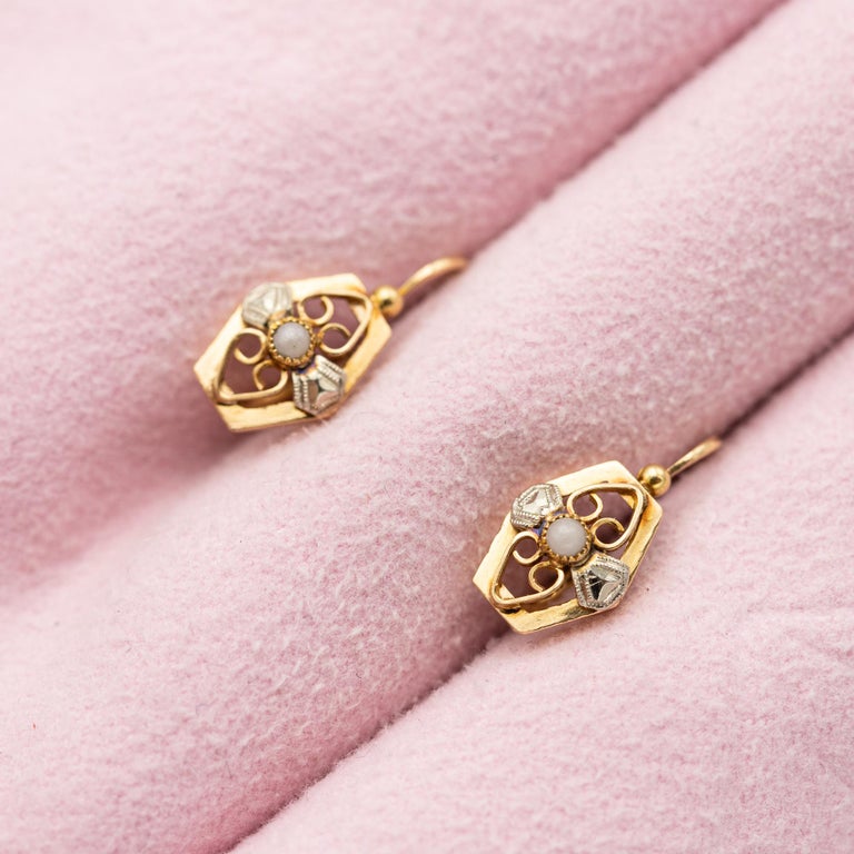 Boucles D'oreilles Pendantes En Or 14k Avec Rubis Et Diamants - Style Ancien, Fermoir Dormeuses - Neuf Avec étiquettes