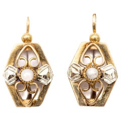 18K dormeuses - Antique French dangling pearl earrings - Victorian sleepers