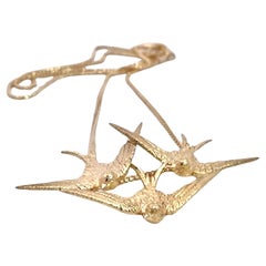 18K Double Bird Necklace Yellow Gold