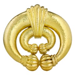 18 Karat Double Crescent Brooch, with Pendant Hoops