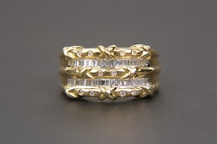 18 Karat Double Row Diamond Ring and J-Hoop Earrings Set