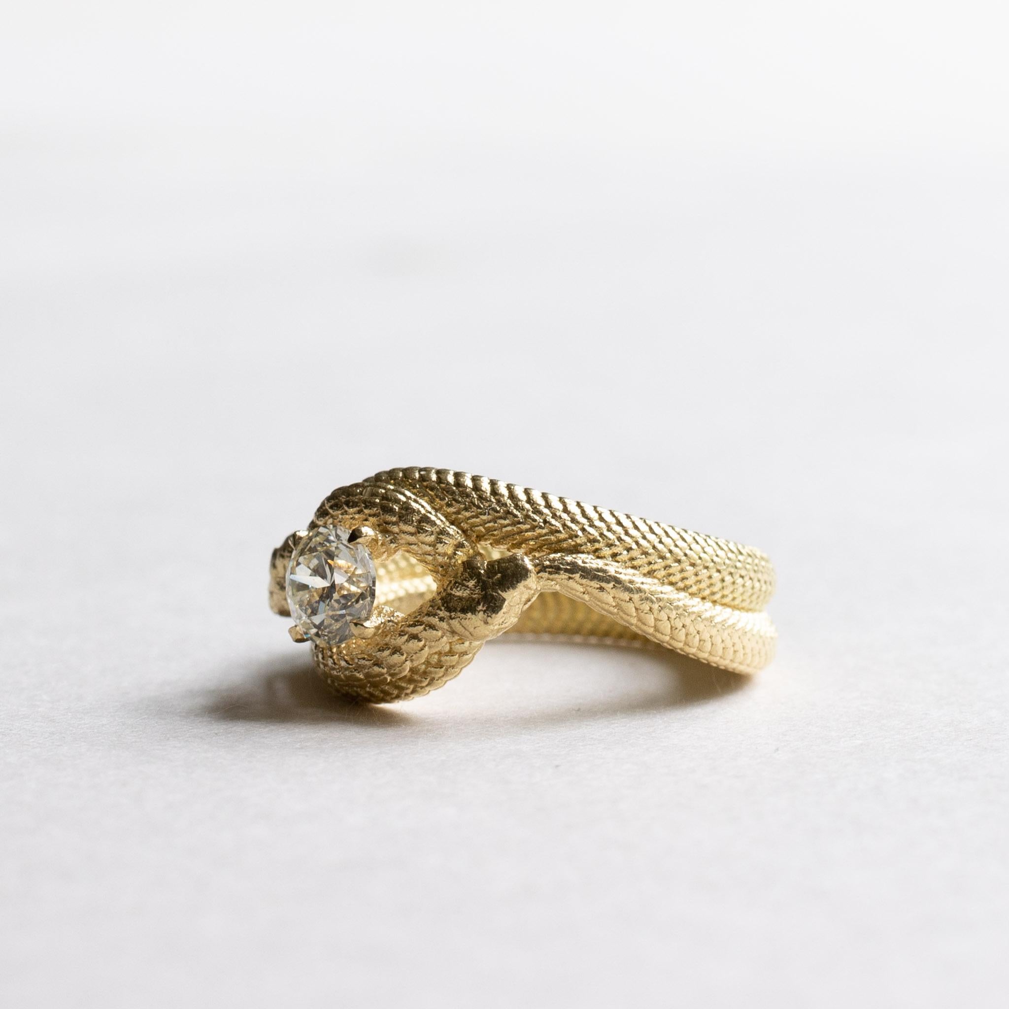 18K Double Serpent Diamant Ring (Art déco) im Angebot
