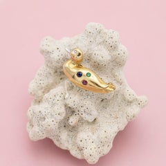 18k duck Brooch - solid yellow gold animal pin - diamond ruby sapphire emerald