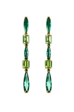 18K Earring Green tourmaline, Rectangular peridot
