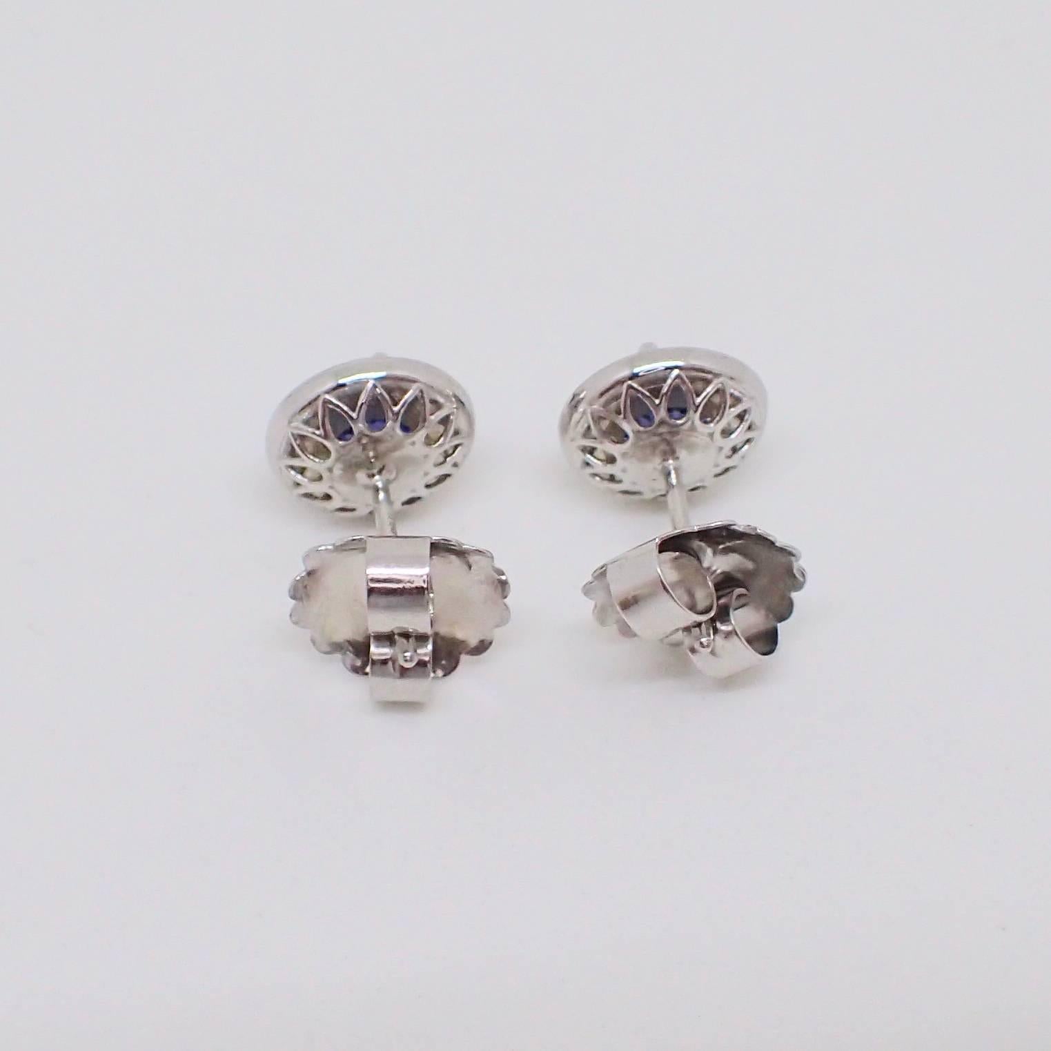 Women's 18k Earrings: 2.21 carats Chatham-Created Blue Sapphire & 0.39 carats of Diamond