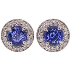 18k Earrings: 2.21 carats Chatham-Created Blue Sapphire & 0.39 carats of Diamond