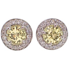 18K Earrings: 2.28 carats Chatham-Created Yellow Sapphire & 0.38 carats Diamond