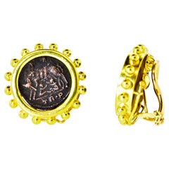 18k Earrings Centering Ancient Coins