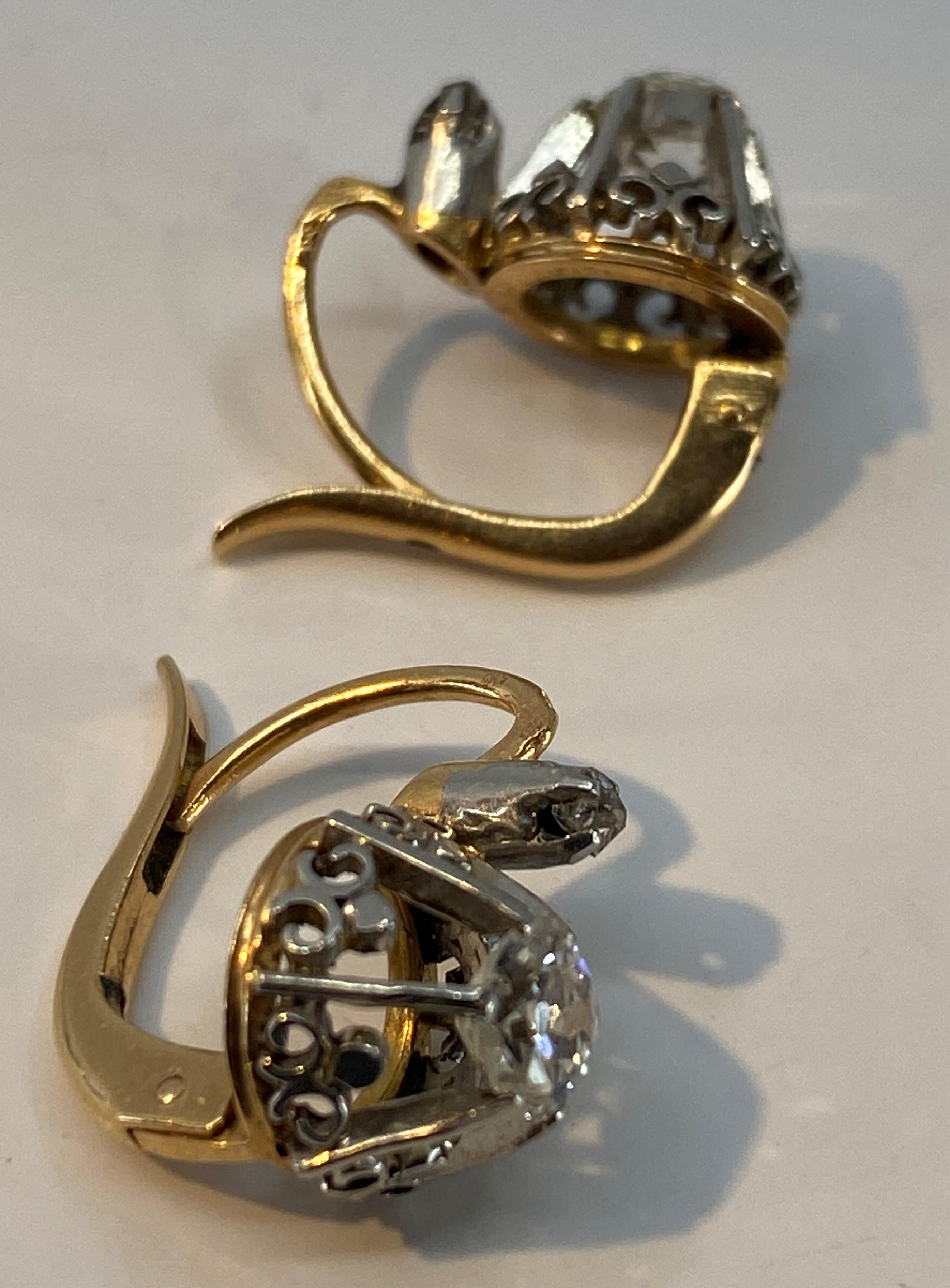 18k Earrings Set with Diamonds, Around 1900 For Sale 10