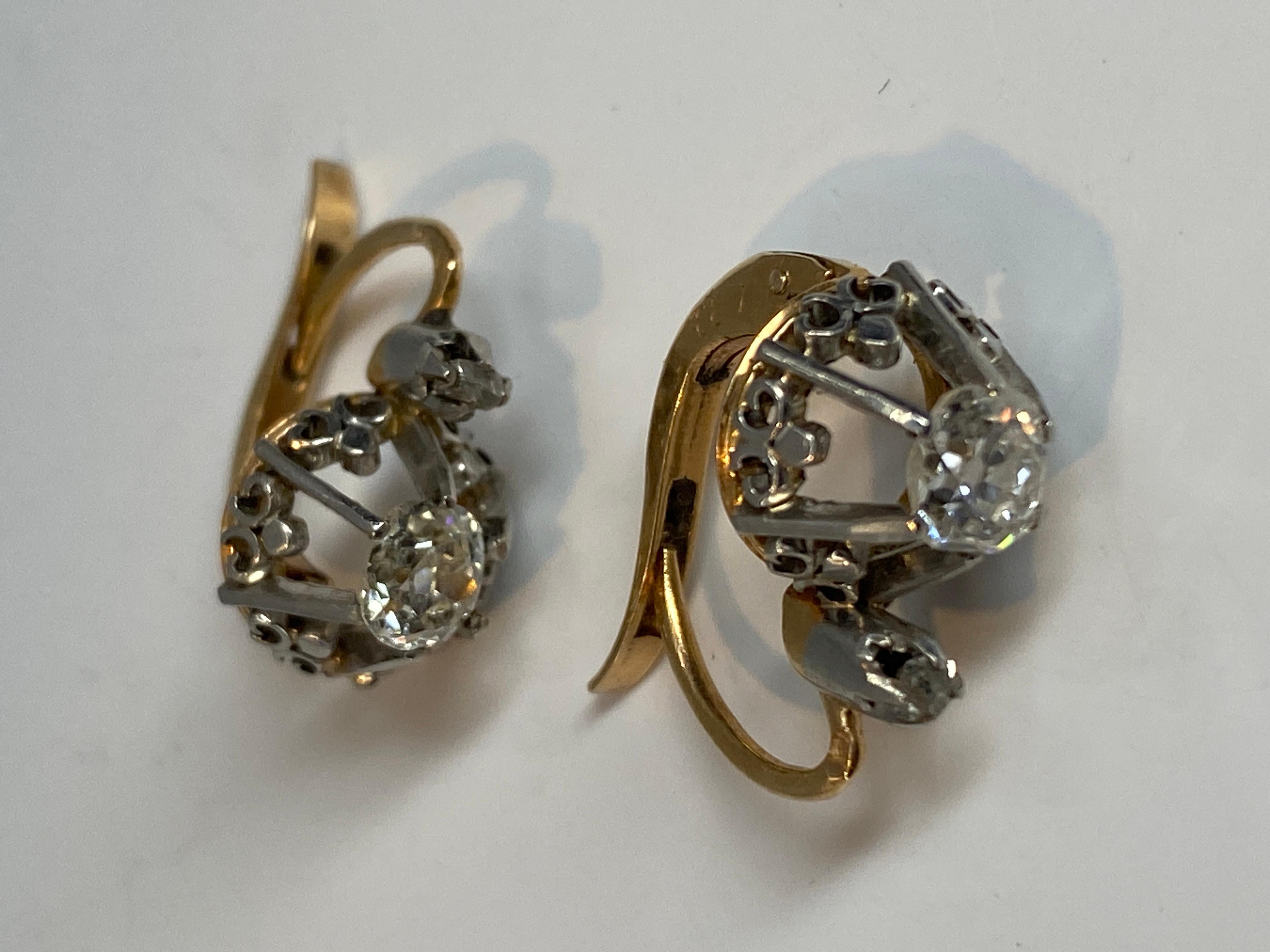 18k Earrings Set with Diamonds, Around 1900 For Sale 13
