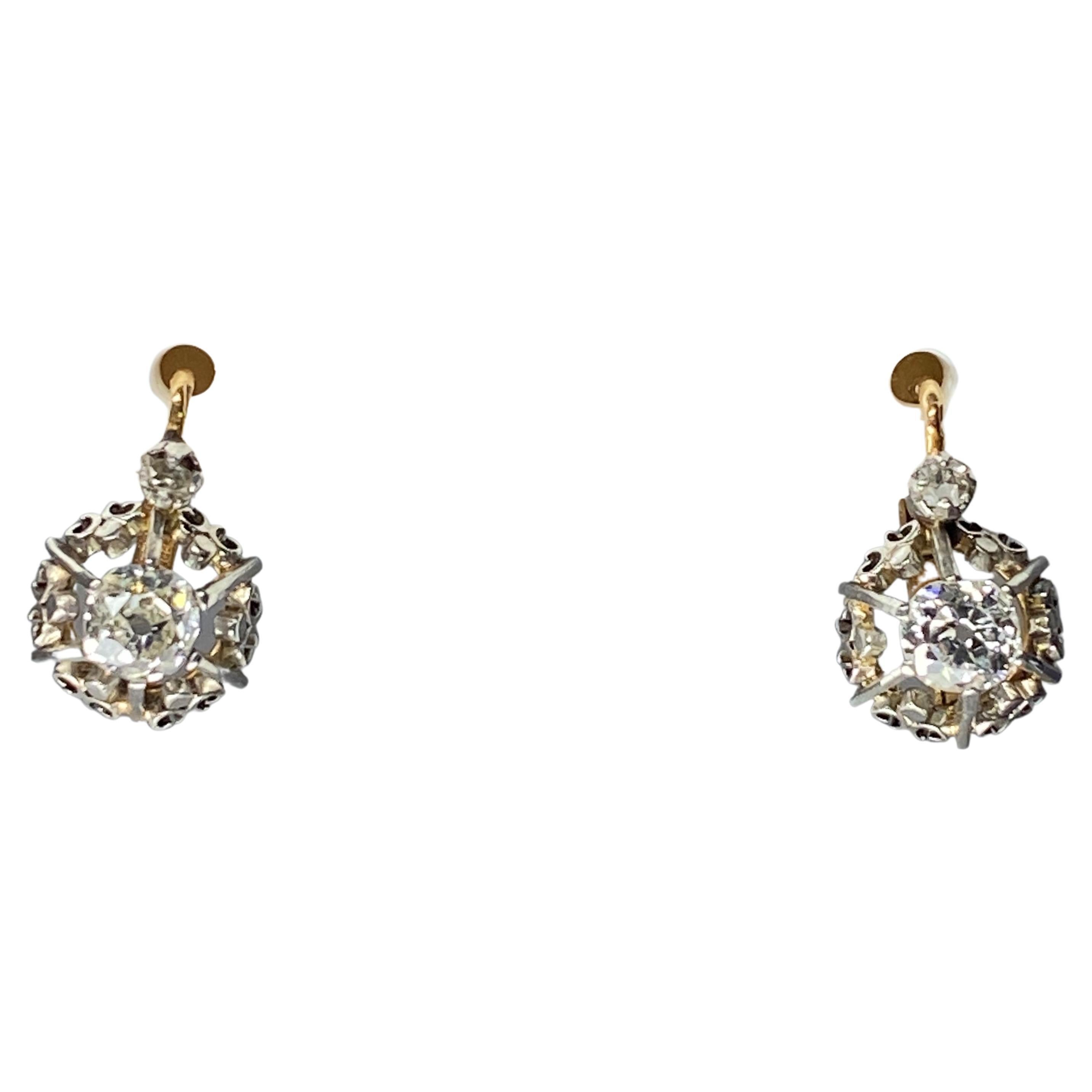 18k Earrings Set with Diamonds, Around 1900 For Sale