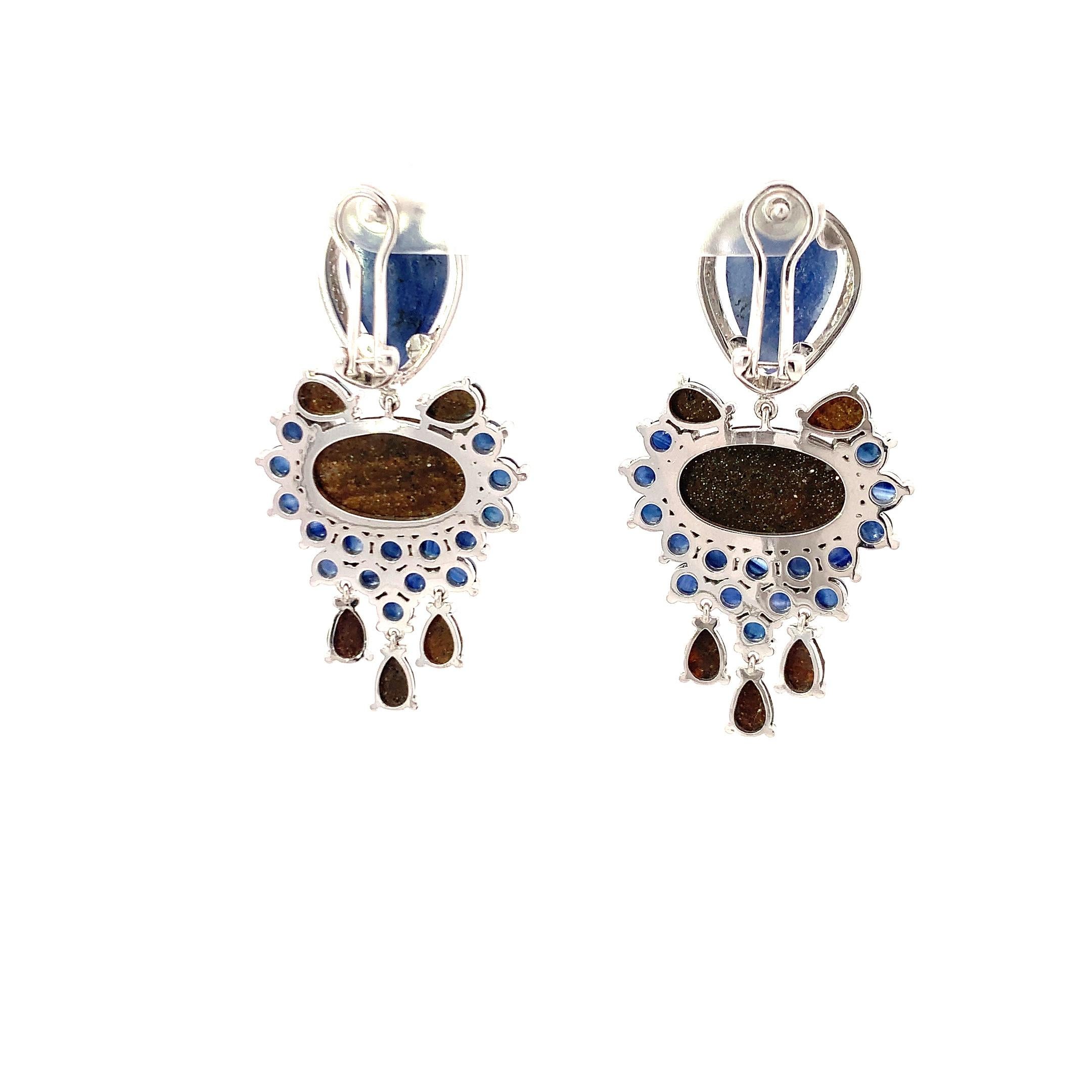 18K Earrings White Diamonds, Opals and Blue Sapphires In New Condition In ประเวศ, TH