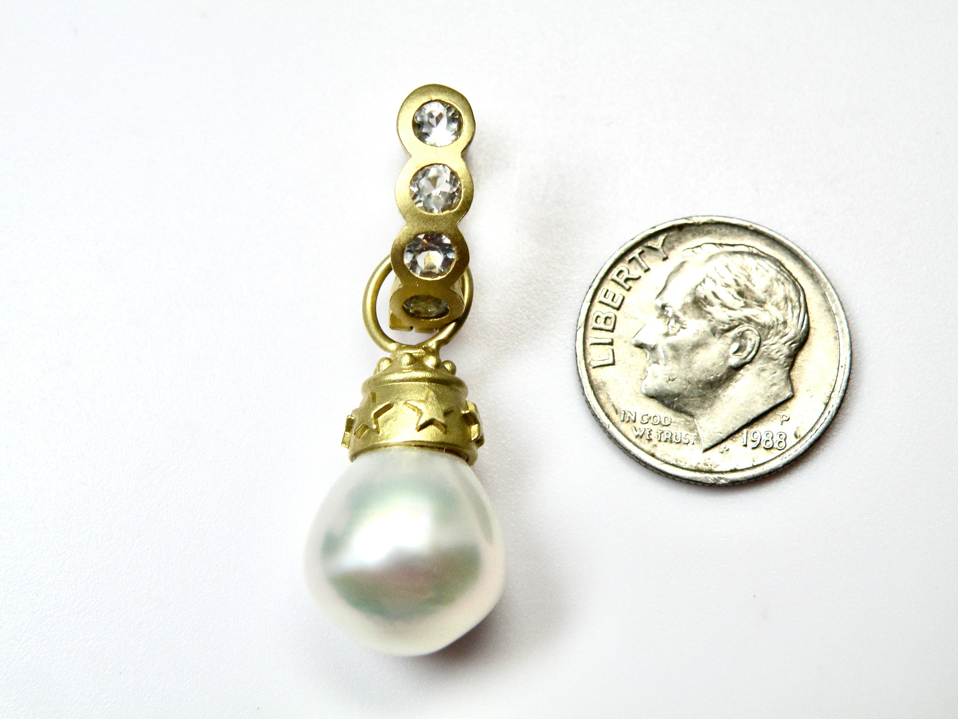 Boucles d'oreilles 18k en perles des mers du sud avec saphir rose/diamant Whiting Pour femmes en vente