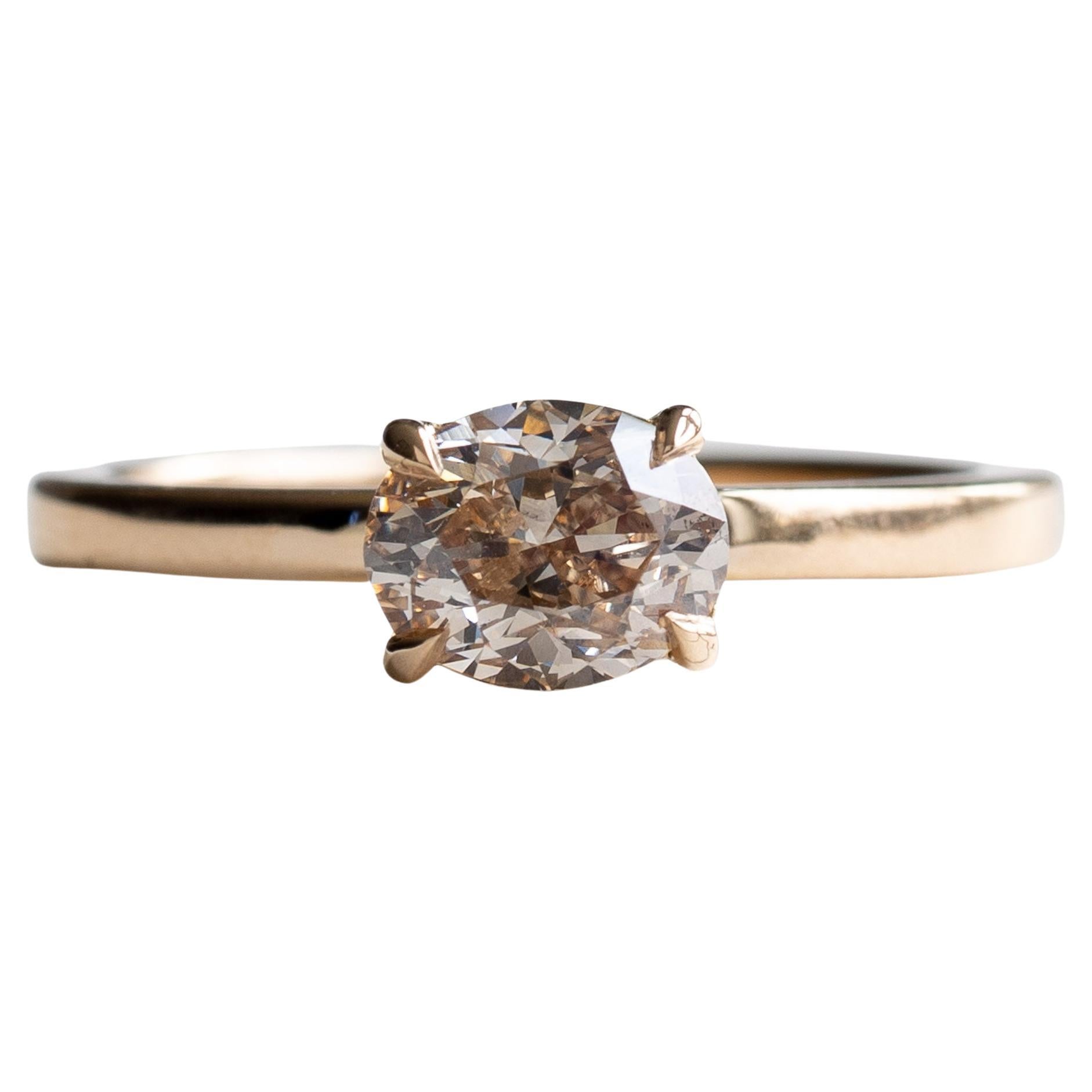 Bague de fiançailles East West Diamond 18K, bague ovale, bague solitaire est-ouest