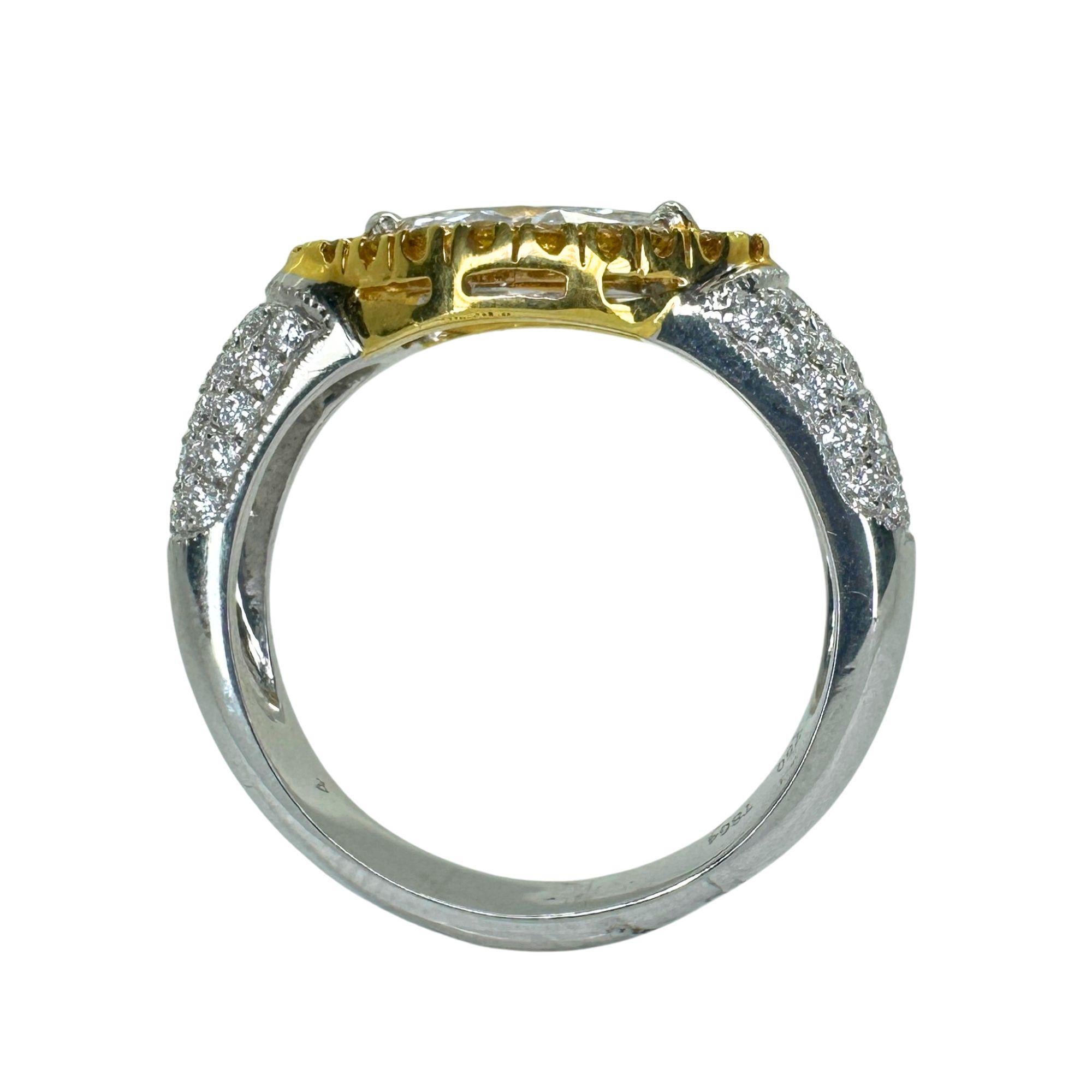 18k Ost-West Marquise-Diamant-Halo-Ring mit gelbem Diamanten in der Mitte und gelbem Diamant-Halo-Ring Damen im Angebot