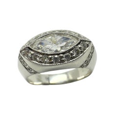 18k East-West Marquise Shaped Diamond Center Ring with Diamond Halo Ring
