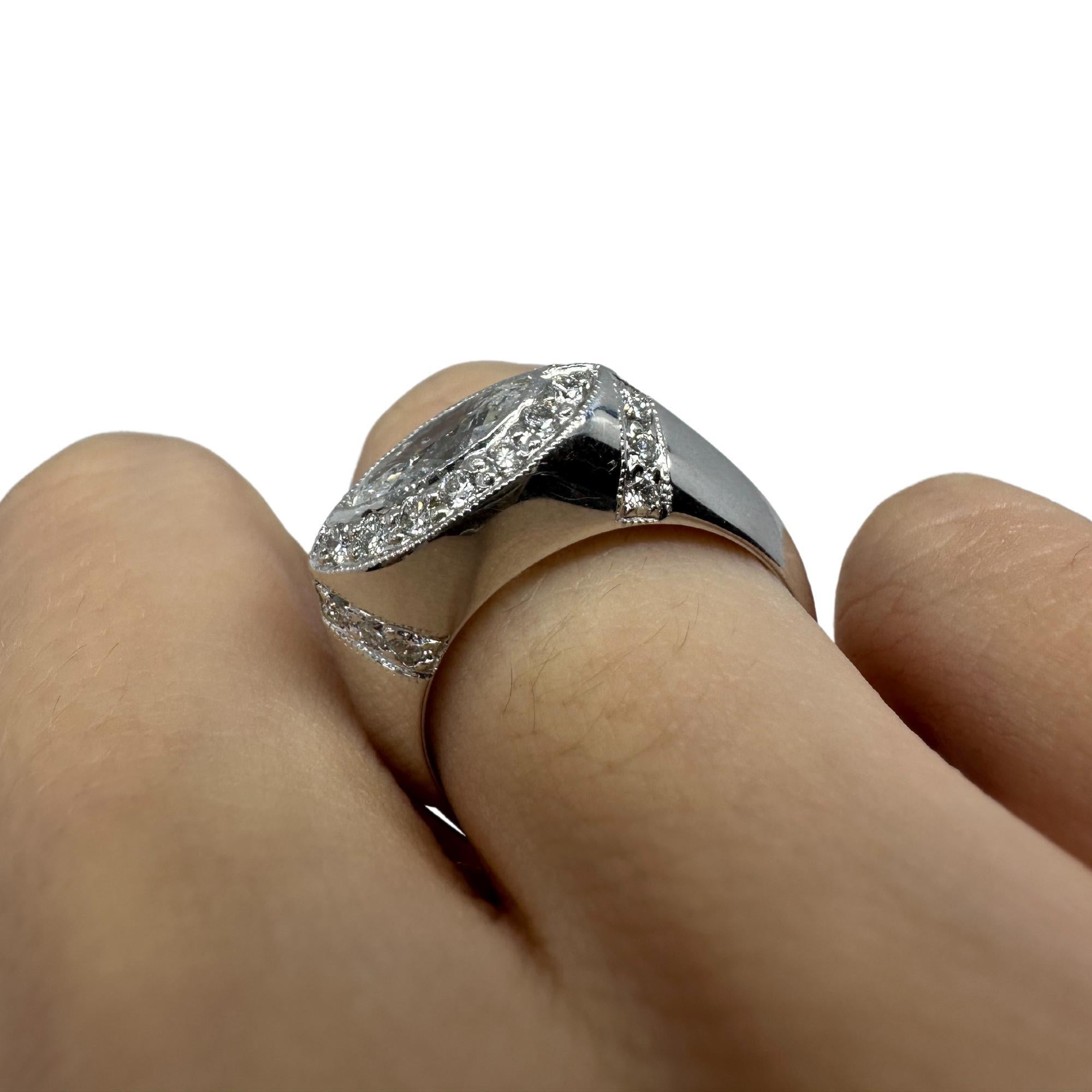 18k East-West Marquise Shaped Diamond Center Ring with Diamond Halo Ring For Sale 3