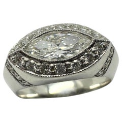 18k East-West Marquise Shaped Diamond Center Ring with Diamond Halo Ring