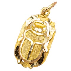 18K Egyptian pendant, 18 karat solid yellow gold charm - beetle Scarab cartouche