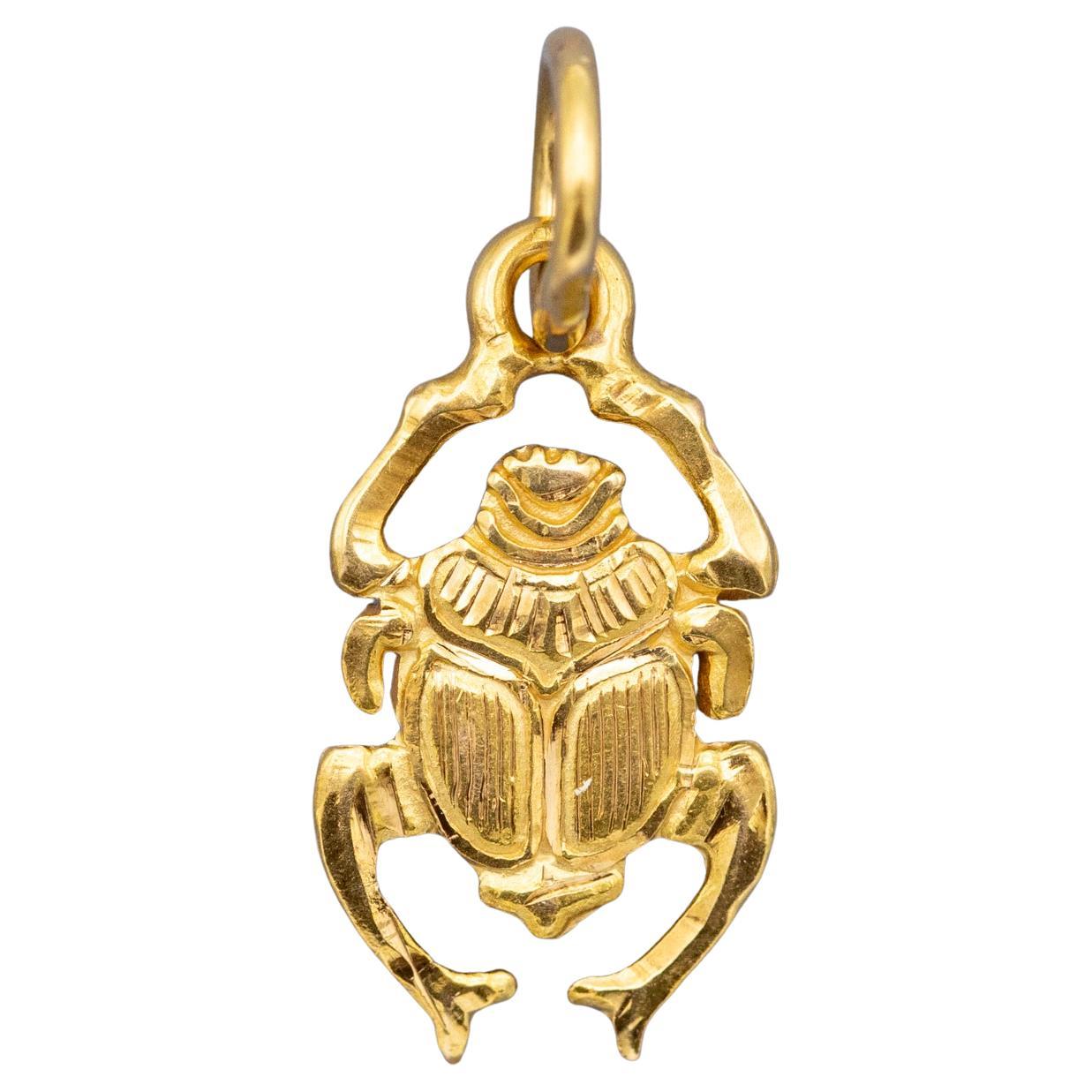 18K Egyptian pendant, 18 karat solid yellow gold charm - beetle Scarab talsiman