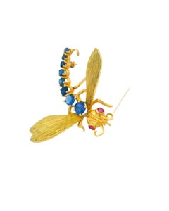 18K Eight-Sapphire Body Ruby Eyes Dragonfly Brooch