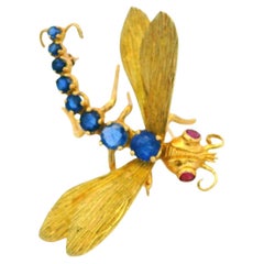 18K Eight-Sapphire Body Ruby Eyes Dragonfly Brooch