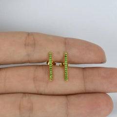 18K Emerald 26 Pcs Emerald Stud Earrings Long Bar Studs Delicate Gold Earrings