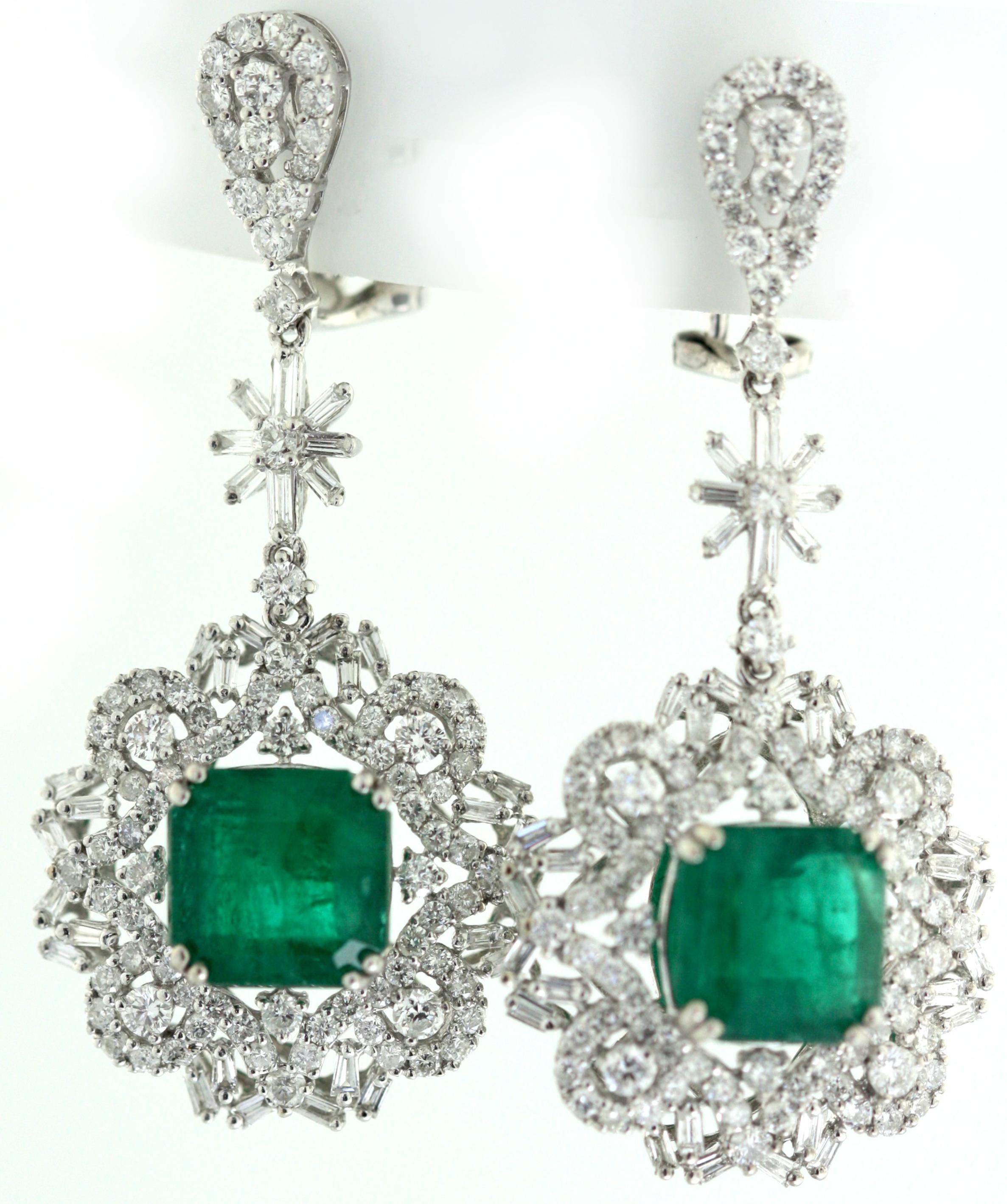 Emerald Cut 18K Emerald and Diamond Earrings