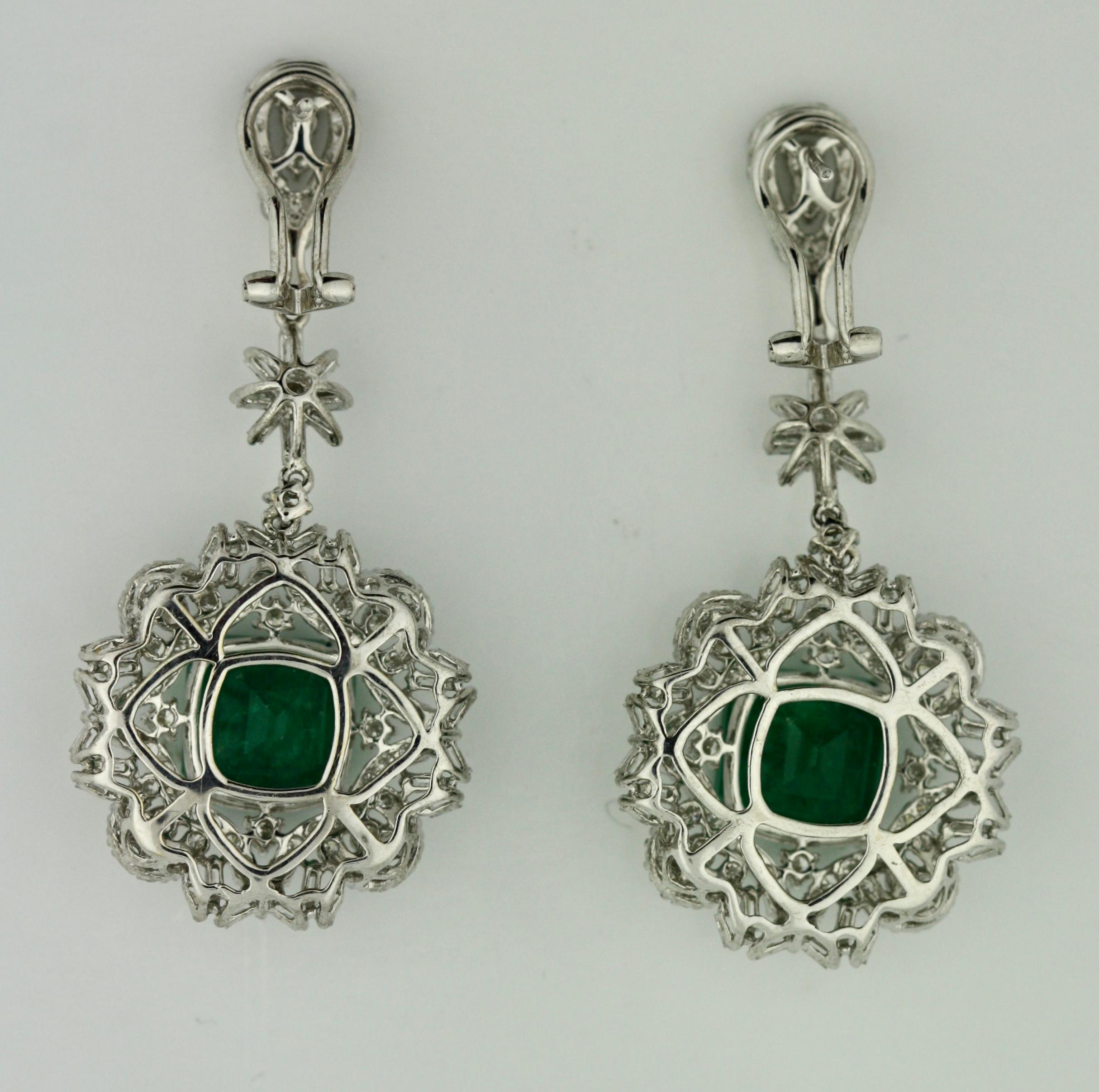 Women's or Men's 18K Emerald and Diamond Earrings