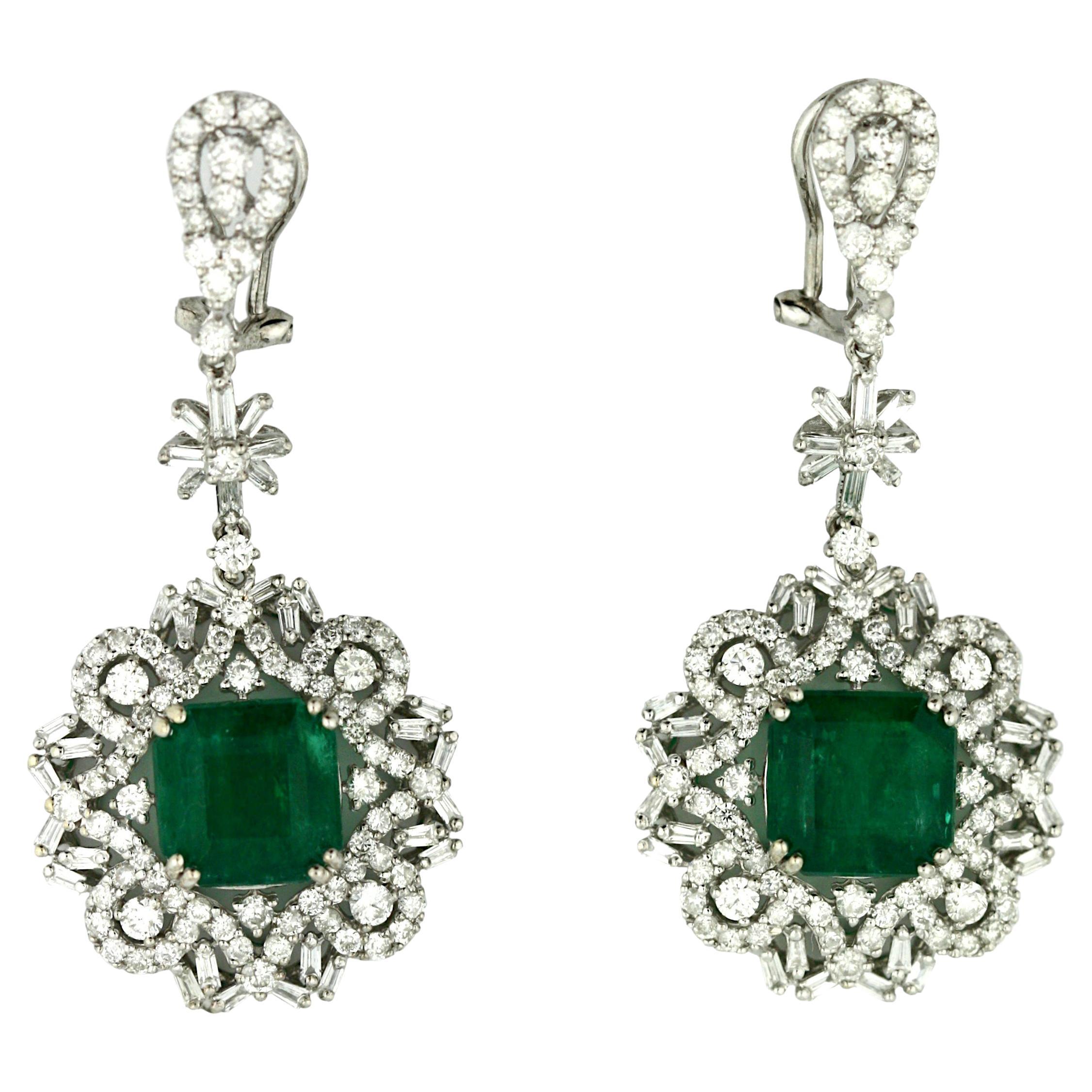 18K Emerald and Diamond Earrings