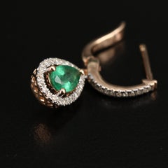 18K Emerald and Diamond Pear Drop Earrings, Minimalist Crystal Earring Set