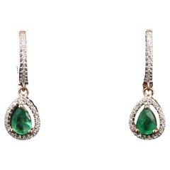 18K Emerald and Diamond Pear Drop Earrings, Minimalist Crystal Earring Set