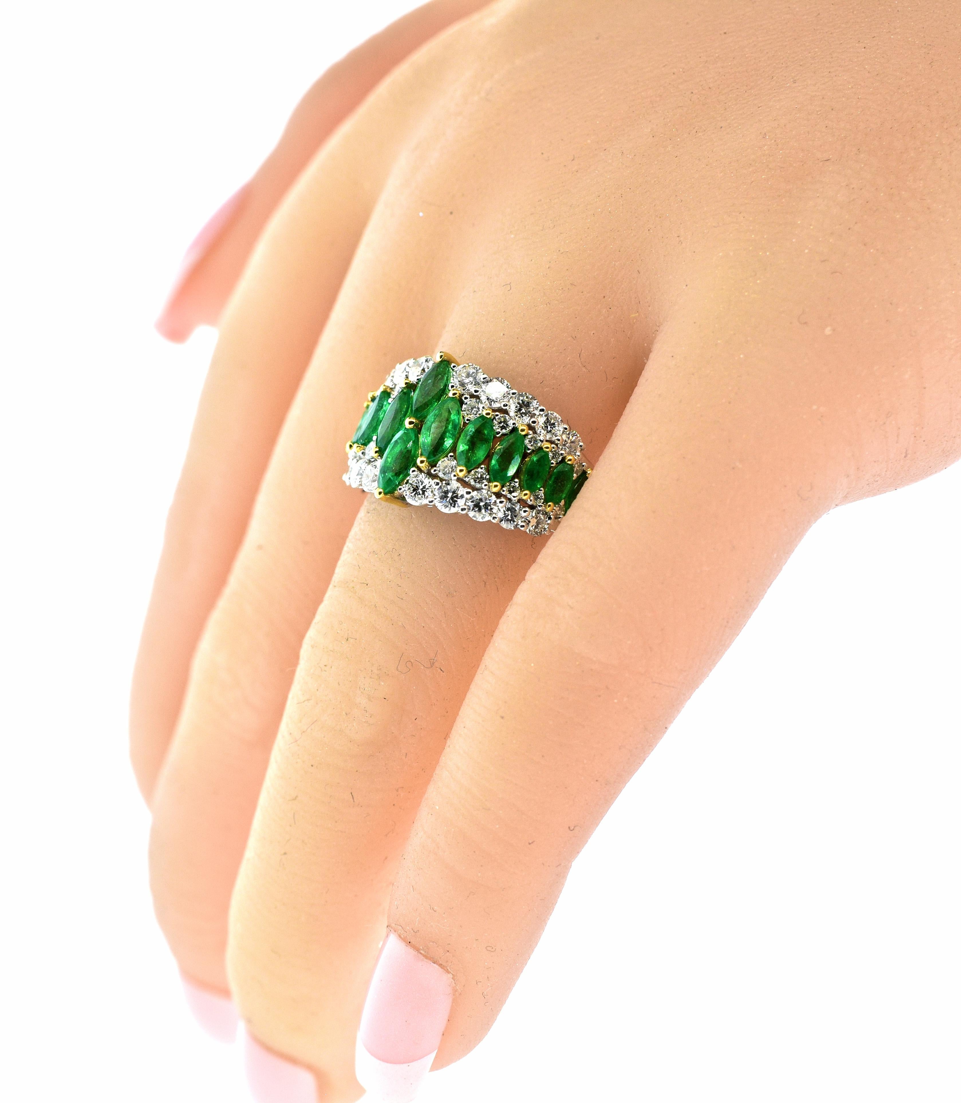 Women's or Men's 18 Karat Emerald and Diamond Ring