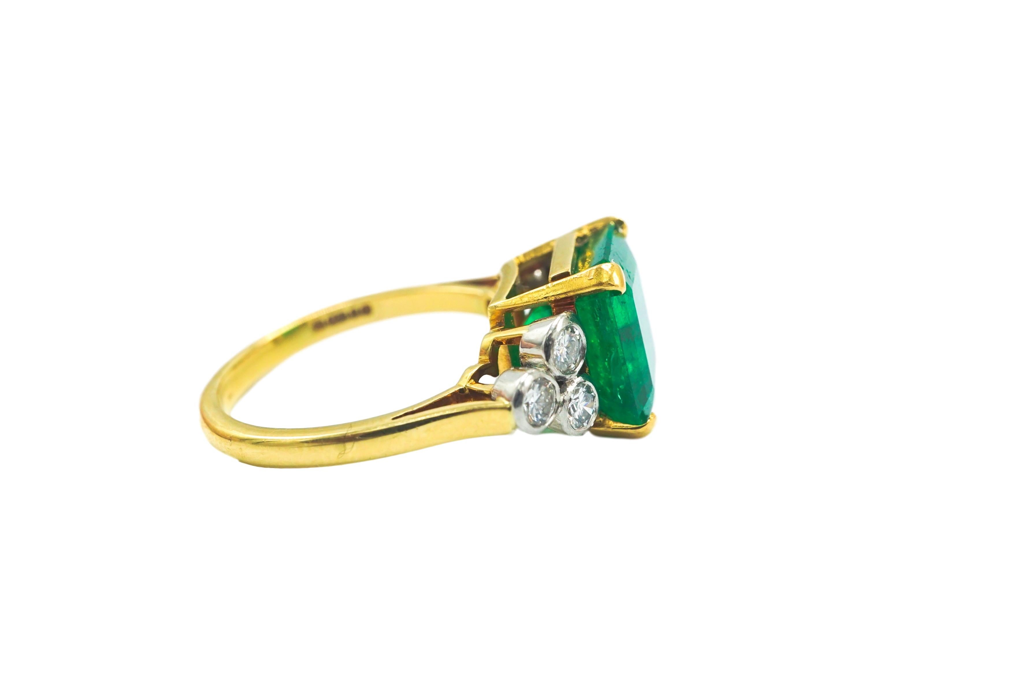 Emerald Cut 18 Karat Emerald and Diamond Ring with AGL Report For Sale